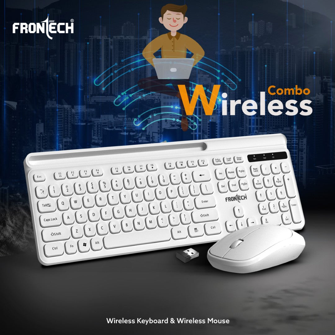 Frontech Wireless Keyboard & Mouse Combo|104 Key Layout|2.4Ghz|1200 DPI|3 button wireless mouse|1 Year Warranty Frontech Wireless Keyboard & Mouse Combo|104 Key Layout|2.4Ghz|1200 DPI|3 button wireless mouse|1 Year Warranty